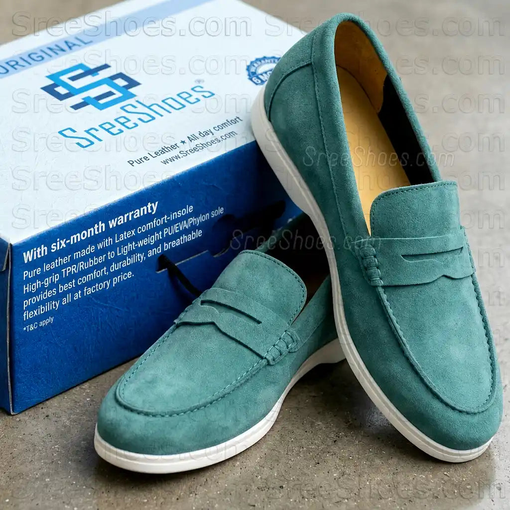 Premium Suede Leather Penny Loafers for Men Lightweight Slip On Shoes