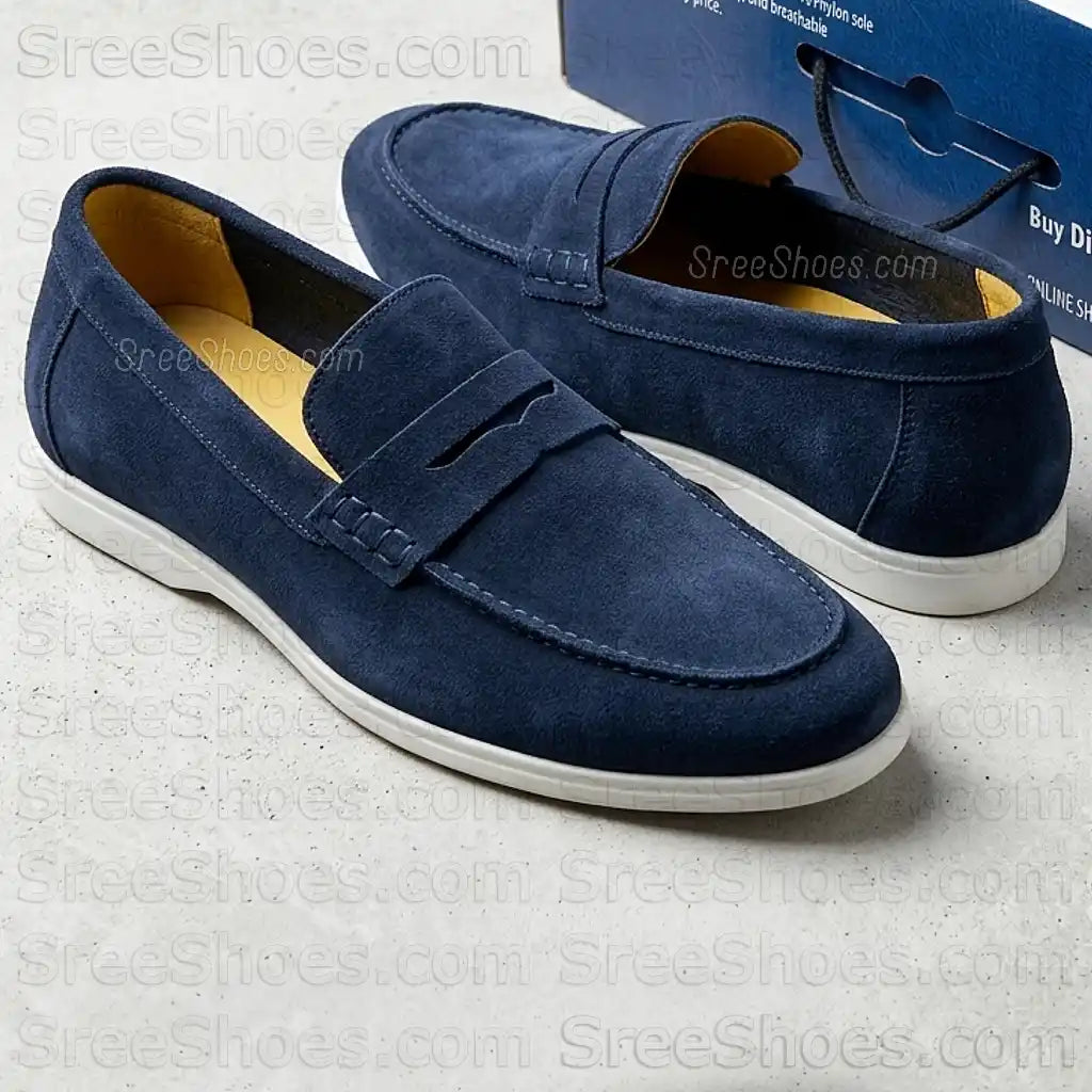 Premium Suede Leather Penny Loafers for Men Lightweight Slip On Shoes