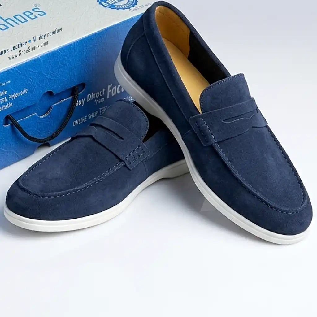 Premium Suede Leather Penny Loafers for Men Lightweight Slip On Shoes