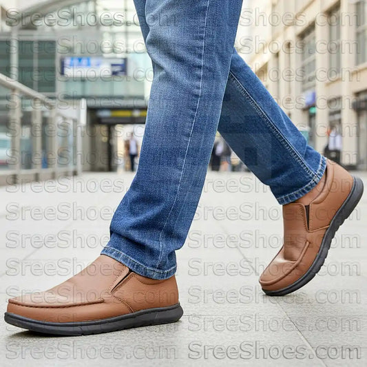 Men's Loafers Pure Leather Apron Toe Formal Comfort Slip On Shoes