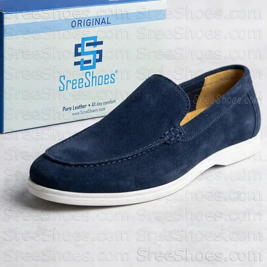 Classy Pure Leather Suede Moccasin Loafers Comfort Easy Walk Slip-On Shoes