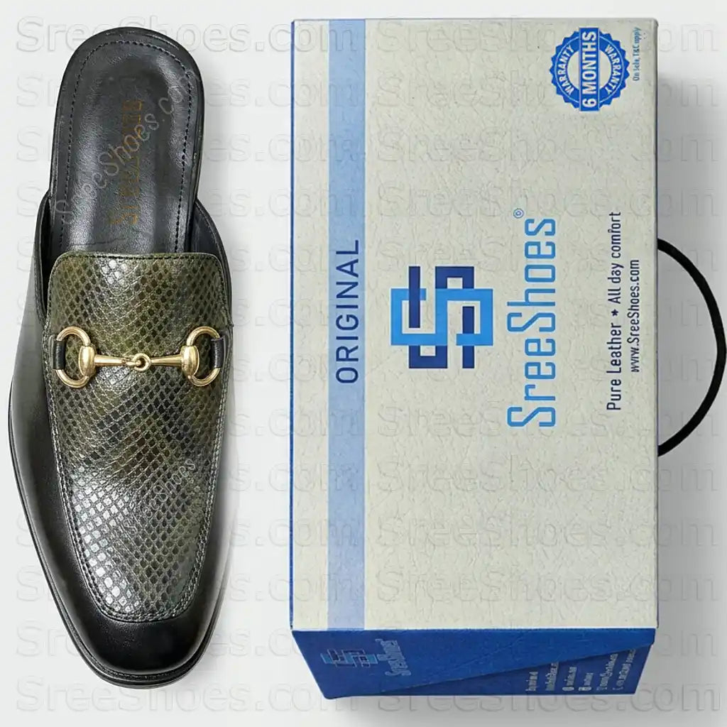 Pure Leather Full Grain Mules for Men Comfort Half Slip On Bit Loafers