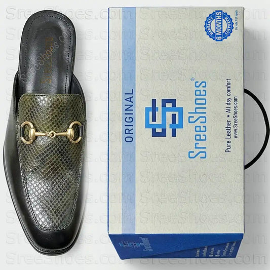 Pure Leather Full Grain Texture Mules for Men Comfort Half Slip On Bit Loafers