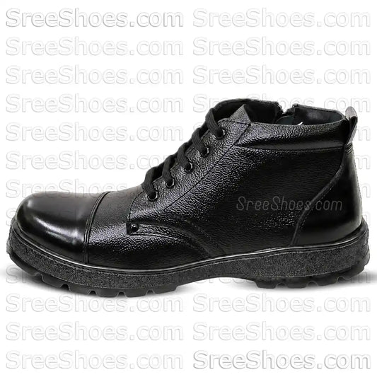 Real Leather Police Boots Men Uniform Ankle Shoes with Zip (Chain)