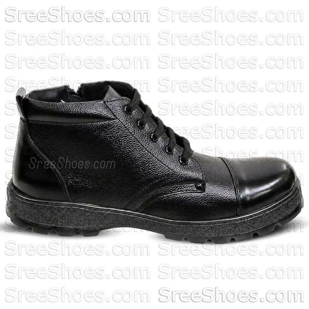 Men Police Uniform Comfort Boots Pure Leather Ankle Shoes with Zip (Chain)