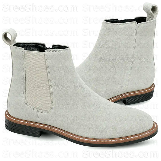 Men's Real Suede Leather Chelsea Boots with Side Zip & Elastic Panels