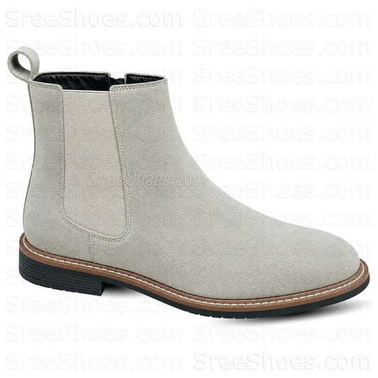 Men's Real Suede Leather Chelsea Boots with Side Zip & Elastic Panels