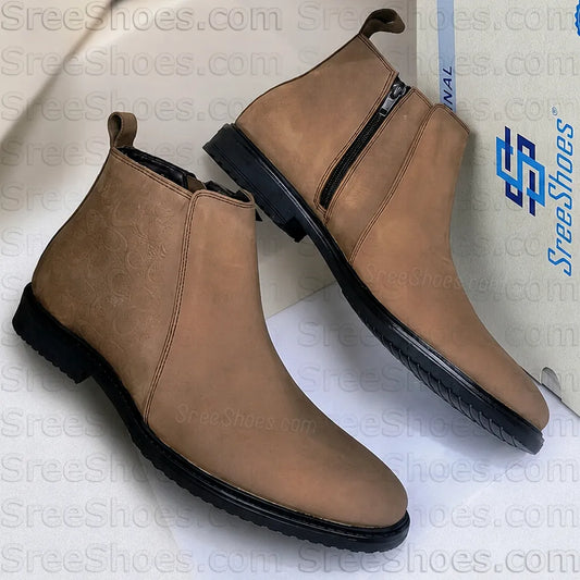Men Premium Suede Leather Chelsea Boots with Zip