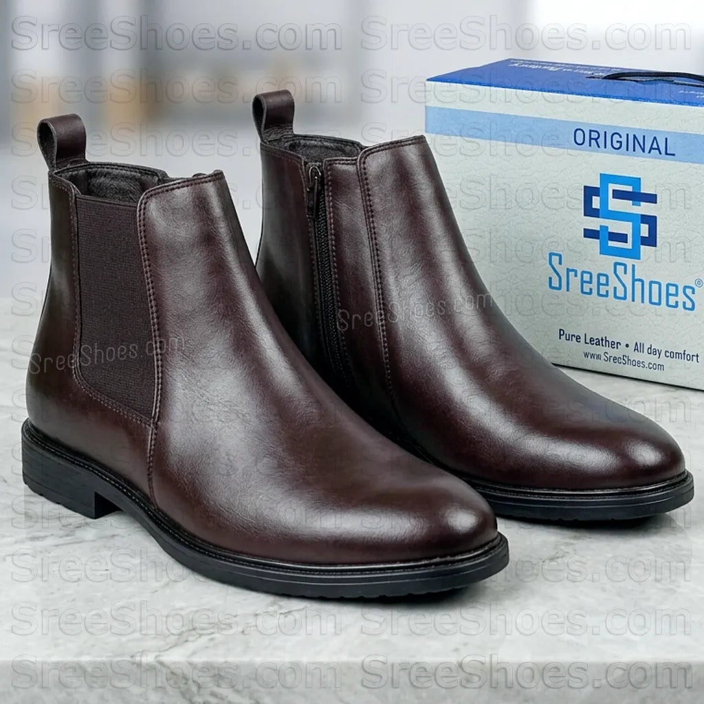 Men Premium Full-Grain Leather Chelsea Boot For Man with Elastic & Zip
