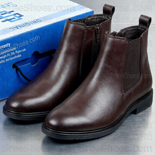 Men Pure Full-Grain Leather Zip Chelsea Boots with Elastic