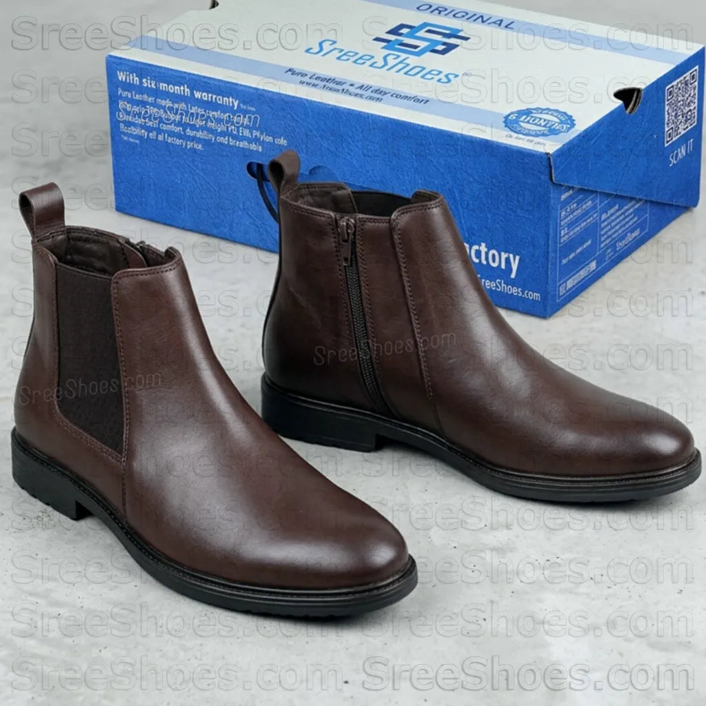 Men Premium Full-Grain Leather Chelsea Boot For Man with Elastic & Zip