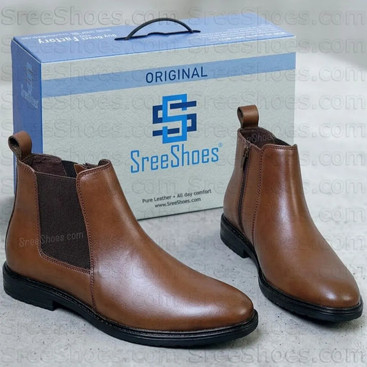 Men Premium Full-Grain Leather Chelsea Boot For Man with Elastic & Zip