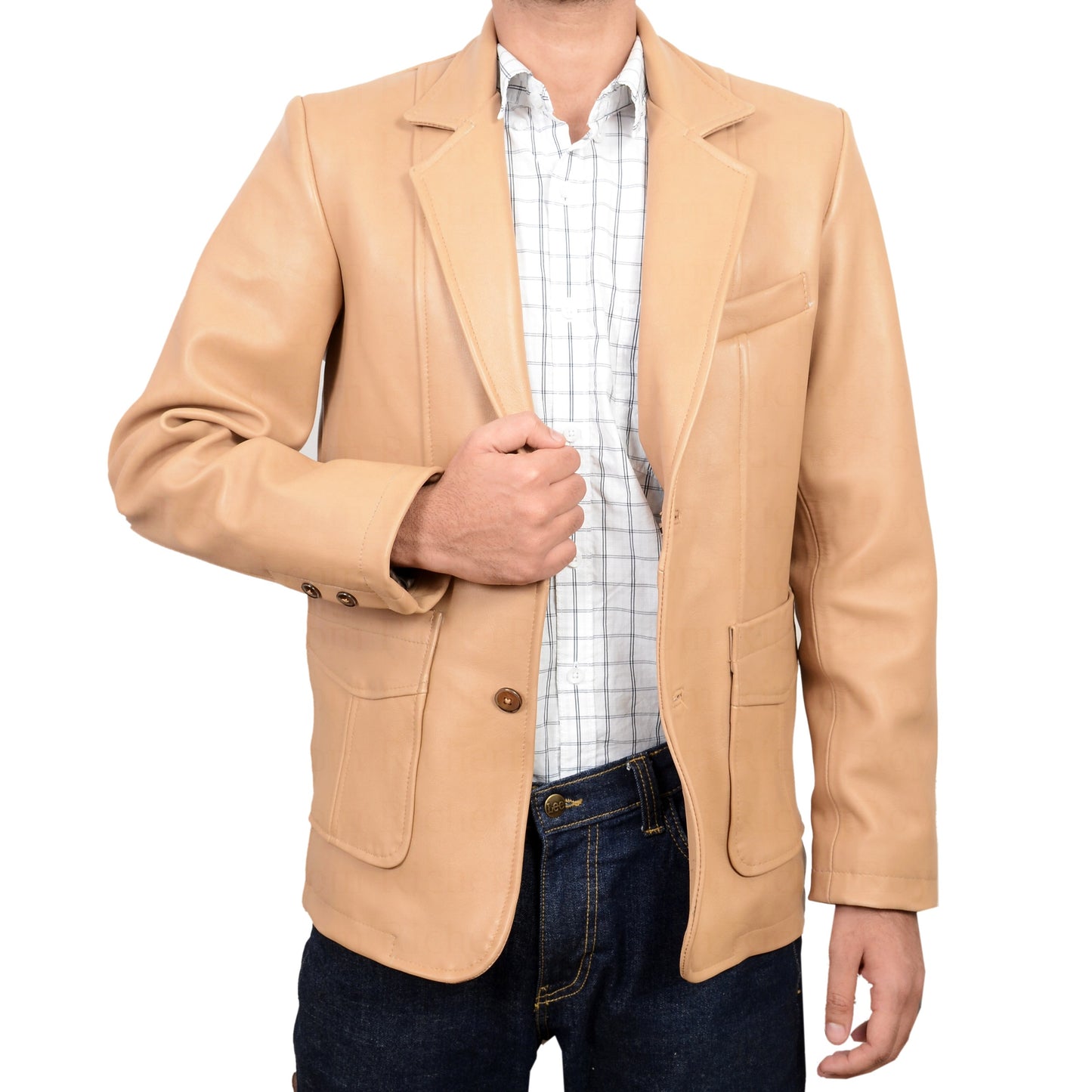 Men Pure Leather Blazer | Tan Coat