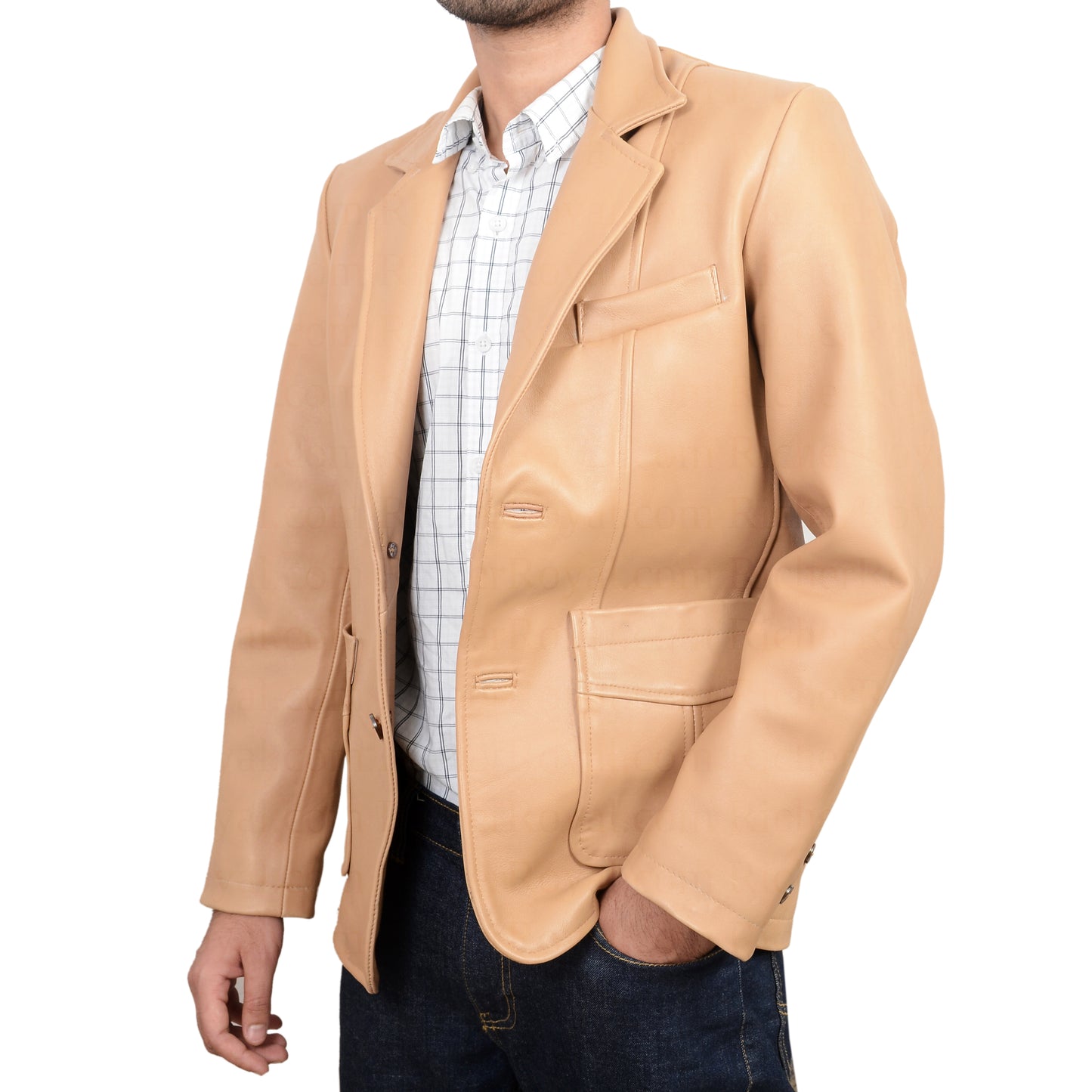 Men Pure Leather Blazer | Tan Coat