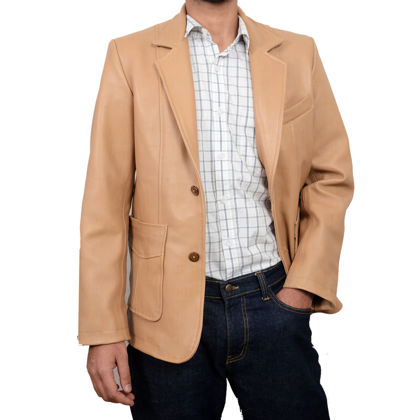 Men Pure Leather Blazer | Tan Coat